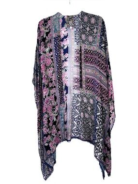 Johnny Was Burnout Velvet Beaded Patchwork Shawl One Size